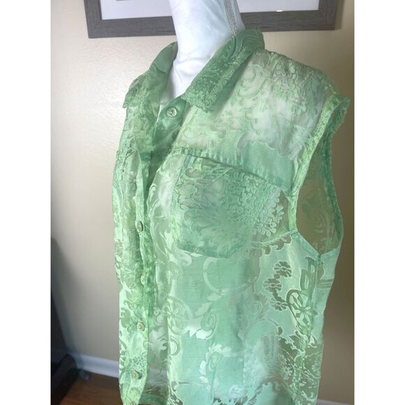 Bamboo Traders Womens Semi Sheer Batik Print Top Sz 2X Lime Green Fairy Retro - Picture 3 of 14